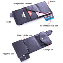 Load image into Gallery viewer, Anti-Theft Aluminum Alloy Coin Purse RFID Anti-Degaussing Automatic Pop-Up PU Bank Card Bag, Mad Horse Black, Mad Horse Aprico, Mad Horse Blue, Carbon Fiber Black
