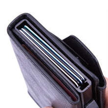 Load image into Gallery viewer, Anti-Theft Aluminum Alloy Coin Purse RFID Anti-Degaussing Automatic Pop-Up PU Bank Card Bag, Mad Horse Black, Mad Horse Aprico, Mad Horse Blue, Carbon Fiber Black