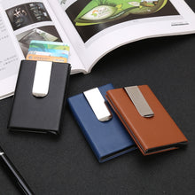 Load image into Gallery viewer, Aluminum Alloy Credit Card Case RFID Anti-Magnetic Metal Card Box, Microfiber Leather Black, Microfiber Leather Apricot