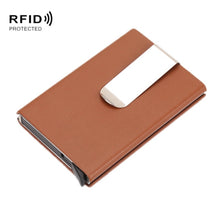 Load image into Gallery viewer, Aluminum Alloy Credit Card Case RFID Anti-Magnetic Metal Card Box, Microfiber Leather Black, Microfiber Leather Apricot