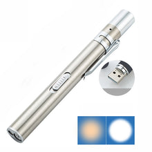 Load image into Gallery viewer, Flashlight Pupil Pen Light Yellow White Dual Light Source Dental Light LED Stainless Steel Morning Inspection Light, Flashlight Pupil Pen Light (Silver), Flashlight Pupil Pen Light (Black)