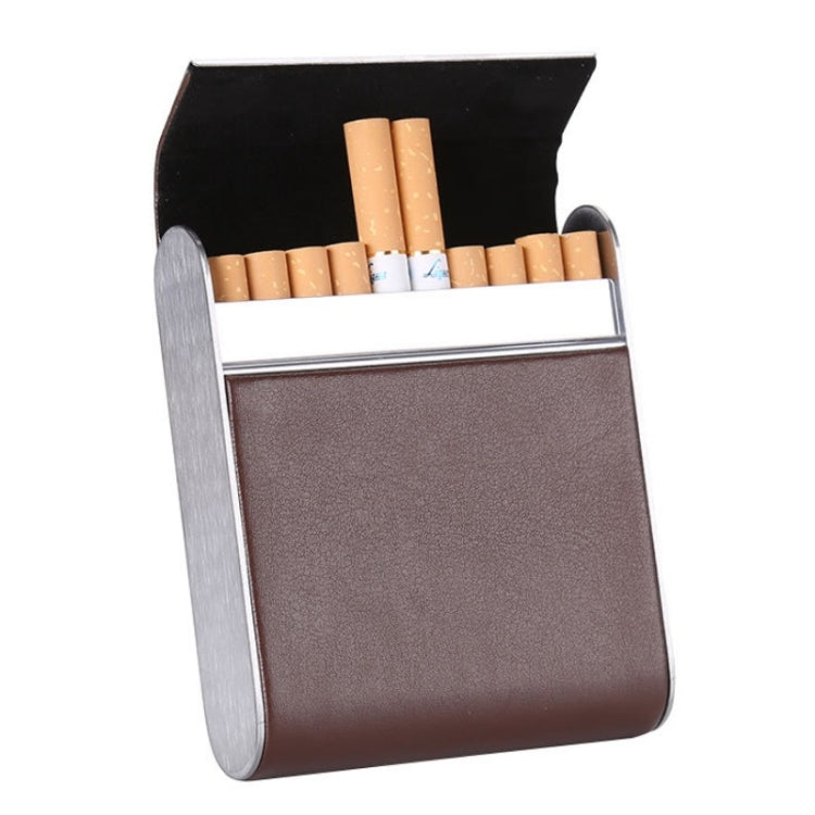 Men Metal Fiber Leather Magnetic Buckle Cigarette Case, Black, Coffee, Brown/Apricot, Red, Gray
