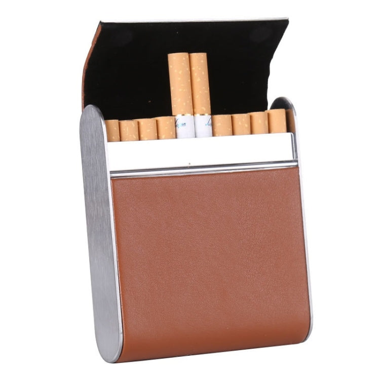 Men Metal Fiber Leather Magnetic Buckle Cigarette Case, Black, Coffee, Brown/Apricot, Red, Gray