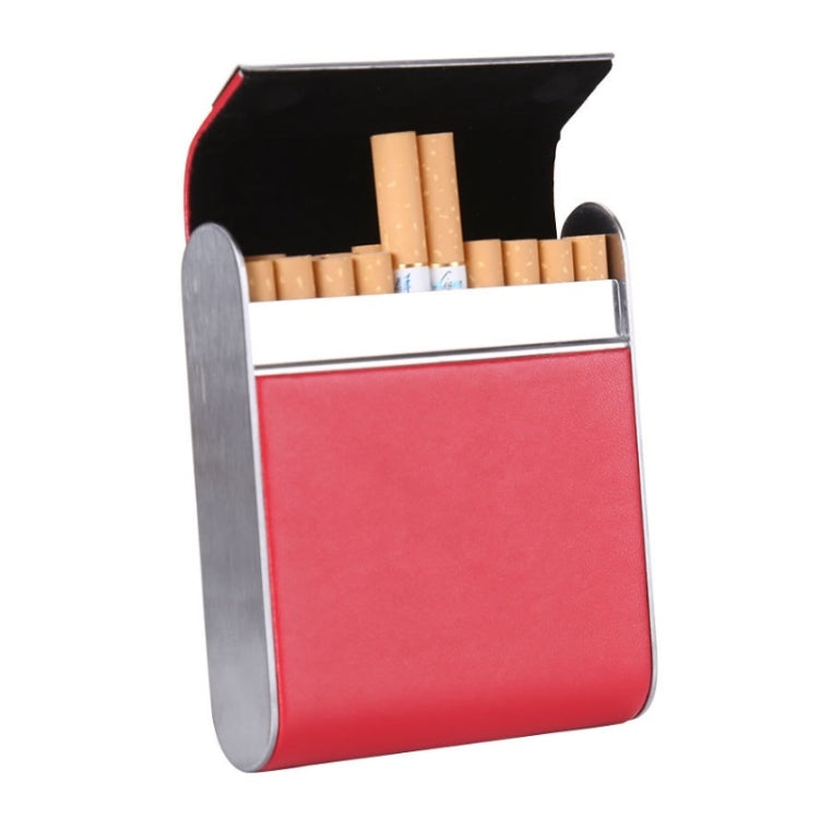 Men Metal Fiber Leather Magnetic Buckle Cigarette Case, Black, Coffee, Brown/Apricot, Red, Gray