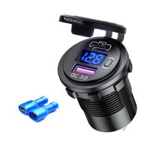 Load image into Gallery viewer, 12V Modified Car USB Charger With Voltage Display PD QC3.0 Socket, With Terminal Blue Light, With Terminal Red Light, With Terminal Green Light, With 60cm Line Blue Light, With 60cm Line Red Light, With 60cm Line Green Light