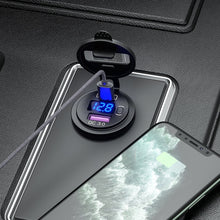 Load image into Gallery viewer, 12V Modified Car USB Charger With Voltage Display PD QC3.0 Socket, With Terminal Blue Light, With Terminal Red Light, With Terminal Green Light, With 60cm Line Blue Light, With 60cm Line Red Light, With 60cm Line Green Light
