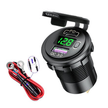 Load image into Gallery viewer, 12V Modified Car USB Charger With Voltage Display PD QC3.0 Socket, With Terminal Blue Light, With Terminal Red Light, With Terminal Green Light, With 60cm Line Blue Light, With 60cm Line Red Light, With 60cm Line Green Light