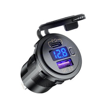 Load image into Gallery viewer, 12V Modified Car USB Charger With Voltage Display PD QC3.0 Socket, With Terminal Blue Light, With Terminal Red Light, With Terminal Green Light, With 60cm Line Blue Light, With 60cm Line Red Light, With 60cm Line Green Light