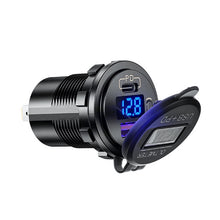 Load image into Gallery viewer, 12V Modified Car USB Charger With Voltage Display PD QC3.0 Socket, With Terminal Blue Light, With Terminal Red Light, With Terminal Green Light, With 60cm Line Blue Light, With 60cm Line Red Light, With 60cm Line Green Light
