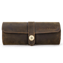 Load image into Gallery viewer, CONTACTS FAMILY CF1117  Retro Crazy Horse Texture Leather Watch Box Round Buckle Storage Box,Capacity: Can Hold 3 Watches, CF1117