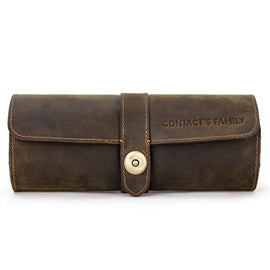 CONTACTS FAMILY CF1117  Retro Crazy Horse Texture Leather Watch Box Round Buckle Storage Box,Capacity: Can Hold 3 Watches, CF1117