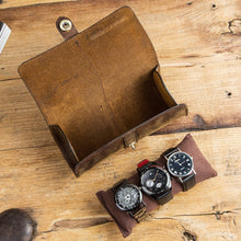 Load image into Gallery viewer, CONTACTS FAMILY CF1117  Retro Crazy Horse Texture Leather Watch Box Round Buckle Storage Box,Capacity: Can Hold 3 Watches, CF1117