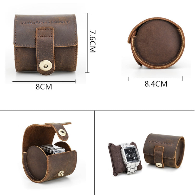 Contacts Family CF1125 Single Watch Position Crazy Horse Leather Watch Box Round Watch Storage Box, CF1125
