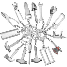 Load image into Gallery viewer, 10 PCS Tool Metal Keychain Car Key Ring Pendant, H-540 Activity Wrench, H-389 Hex Wrench, H-391 Glossy Ax, H-388 Thread Ax, H-395 Double Head Wrench, H-405 Double Row Saw, H-402 Hand Saw, H-541 Crooked Nose Pliers, H-399 Pliers, X-396 Vise, H-556 Shove...