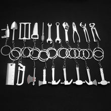 Load image into Gallery viewer, 10 PCS Tool Metal Keychain Car Key Ring Pendant, H-540 Activity Wrench, H-389 Hex Wrench, H-391 Glossy Ax, H-388 Thread Ax, H-395 Double Head Wrench, H-405 Double Row Saw, H-402 Hand Saw, H-541 Crooked Nose Pliers, H-399 Pliers, X-396 Vise, H-556 Shove...