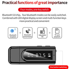 Load image into Gallery viewer, USB Car Bluetooth 5.0 Adapter Receiver FM + AUX Audio Dual Output Stereo Transmitter, K9 Black