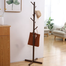 Load image into Gallery viewer, Solid Wood Floor Coat Rack Living Room Bedroom Clothes Organizing Storage Rack, White, Wood Color, Coffee
