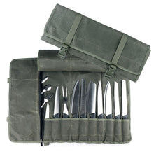 Load image into Gallery viewer, Oil Wax Canvas Roll Chef Knife Storage Bag, Knife Storage Bag