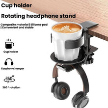 Load image into Gallery viewer, Rotating Cup Holder Headphone Holder Internet Cafe Monitor Headphone Hanger, Black, Moonlight Silver