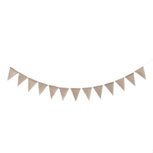 Load image into Gallery viewer, Swallowtail Burlap First Birthday Flags Mori Series Party Flags Specification: Burlap Birthday Fish Tail Flag, Burlap Birthday Fish Tail Flag, Burlap Triangle Flag, Burlap Triangle Flag (Candy Colored)