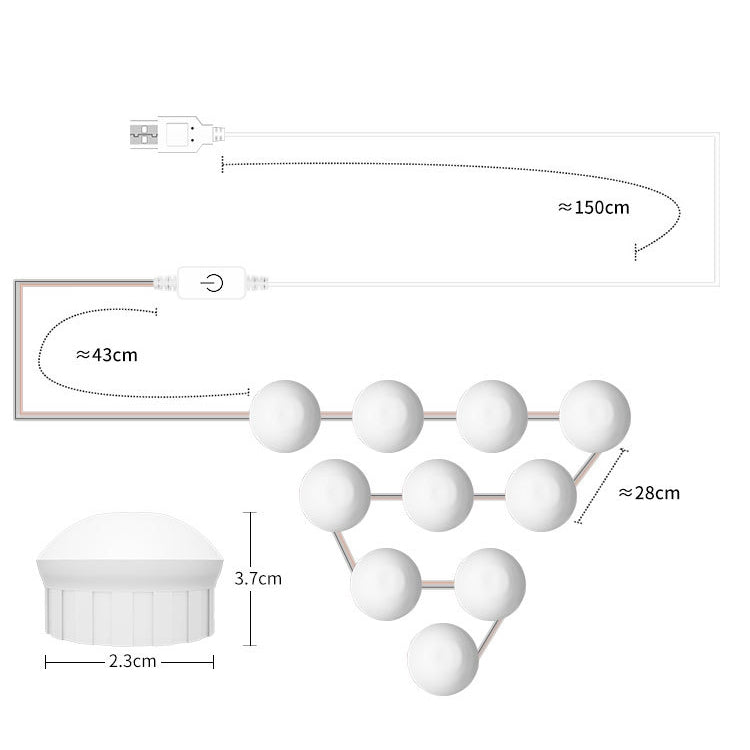 Mirror Front Light Dimmable Makeup Mirror USB Touch Control Light, 2 LEDs, 6 LEDs, 14 LEDs