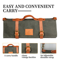 Load image into Gallery viewer, WESSLECO Canvas Roll Chef Knife Storage Bag, WESSLECO Army Green