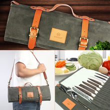 Load image into Gallery viewer, WESSLECO Canvas Roll Chef Knife Storage Bag, WESSLECO Army Green