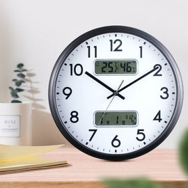 13 Inch Dual-screen LED Display Wall Clock Living Room Temperature And Humidity Calendar Multi-function Clock, Dual-screen LED Display Wall Clock