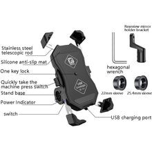 Load image into Gallery viewer, Kewig Motorcycle Outdoor Riding Four-Claw Fixed Mobile Phone Bracket QC3.0 Fast Charging Waterproof Holder, M11-B