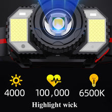 Load image into Gallery viewer, TG-TD009 LED Strong Headlamp Head-Mounted USB Rechargeable Zoom Sensor Headlamp, White Light, Yellow Light