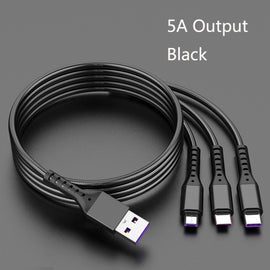 2 PCS ZZ034 USB To 8 Pin + USB-C / Type-C + Micro USB 3 In 1 Fast Charging Cable, Style:, 5A Super Fast-Black, Mini-Silver, Mini-Red, Mini-Blue, Mini-Black