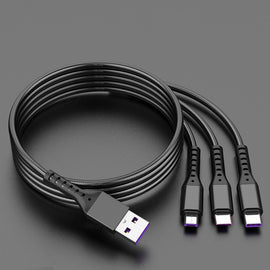 2 PCS ZZ034 USB To 8 Pin + USB-C / Type-C + Micro USB 3 In 1 Fast Charging Cable, Style:, 5A Super Fast-Black, Mini-Silver, Mini-Red, Mini-Blue, Mini-Black