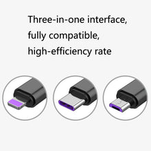Load image into Gallery viewer, 2 PCS ZZ034 USB To 8 Pin + USB-C / Type-C + Micro USB 3 In 1 Fast Charging Cable, Style:, 5A Super Fast-Black, Mini-Silver, Mini-Red, Mini-Blue, Mini-Black
