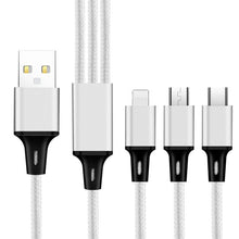 Load image into Gallery viewer, 2 PCS ZZ034 USB To 8 Pin + USB-C / Type-C + Micro USB 3 In 1 Fast Charging Cable, Style:, 5A Super Fast-Black, Mini-Silver, Mini-Red, Mini-Blue, Mini-Black