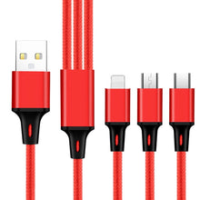 Load image into Gallery viewer, 2 PCS ZZ034 USB To 8 Pin + USB-C / Type-C + Micro USB 3 In 1 Fast Charging Cable, Style:, 5A Super Fast-Black, Mini-Silver, Mini-Red, Mini-Blue, Mini-Black
