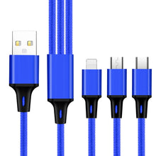 Load image into Gallery viewer, 2 PCS ZZ034 USB To 8 Pin + USB-C / Type-C + Micro USB 3 In 1 Fast Charging Cable, Style:, 5A Super Fast-Black, Mini-Silver, Mini-Red, Mini-Blue, Mini-Black