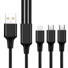 Load image into Gallery viewer, 2 PCS ZZ034 USB To 8 Pin + USB-C / Type-C + Micro USB 3 In 1 Fast Charging Cable, Style:, 5A Super Fast-Black, Mini-Silver, Mini-Red, Mini-Blue, Mini-Black