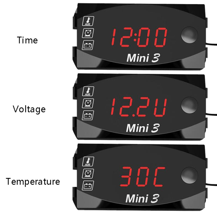 Voltage Clock And Temperature 3 In 1 LED Electronic Meter Large-Screen Digital Display Waterproof And Dustproof Voltmeter, 3 In 1 LED White Light, 3 In 1 LED Green Light, 3 In 1 LED Blue Light, 3 In 1 LED Red Light
