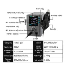 Load image into Gallery viewer, SUGON Hot Air Rework Station LED Display Temperature Adjustable Soldering Station With 5 Nozzles, EU Plug, 8610DX, 2020D
