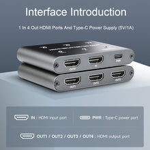 Load image into Gallery viewer, Waveshare 23738 4K HDMI Splitter, 1 In 4 Out, Share One HDMI Source, 23738