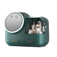 Load image into Gallery viewer, Mirror Desktop Makeup And Dustproof Drawer Storage Box With LED Light, Green LED Model, Pink LED Model, White LED Model, Green LED + Fan Model, Pink LED + Fan Model, White LED + Fan Model
