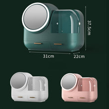 Load image into Gallery viewer, Mirror Desktop Makeup And Dustproof Drawer Storage Box With LED Light, Green LED Model, Pink LED Model, White LED Model, Green LED + Fan Model, Pink LED + Fan Model, White LED + Fan Model