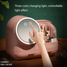Load image into Gallery viewer, Mirror Desktop Makeup And Dustproof Drawer Storage Box With LED Light, Green LED Model, Pink LED Model, White LED Model, Green LED + Fan Model, Pink LED + Fan Model, White LED + Fan Model
