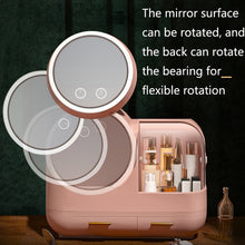Load image into Gallery viewer, Mirror Desktop Makeup And Dustproof Drawer Storage Box With LED Light, Green LED Model, Pink LED Model, White LED Model, Green LED + Fan Model, Pink LED + Fan Model, White LED + Fan Model