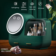 Load image into Gallery viewer, Mirror Desktop Makeup And Dustproof Drawer Storage Box With LED Light, Green LED Model, Pink LED Model, White LED Model, Green LED + Fan Model, Pink LED + Fan Model, White LED + Fan Model