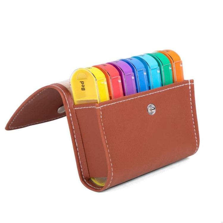 Notebook-Style 28-Compartment Portable Pill Box&Leather Bag, Black, Brown