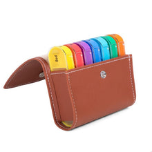 Load image into Gallery viewer, Notebook-Style 28-Compartment Portable Pill Box&amp;Leather Bag, Black, Brown