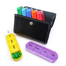 Load image into Gallery viewer, Notebook-Style 28-Compartment Portable Pill Box&amp;Leather Bag, Black, Brown