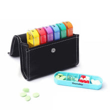 Load image into Gallery viewer, Notebook-Style 28-Compartment Portable Pill Box&amp;Leather Bag, Black, Brown