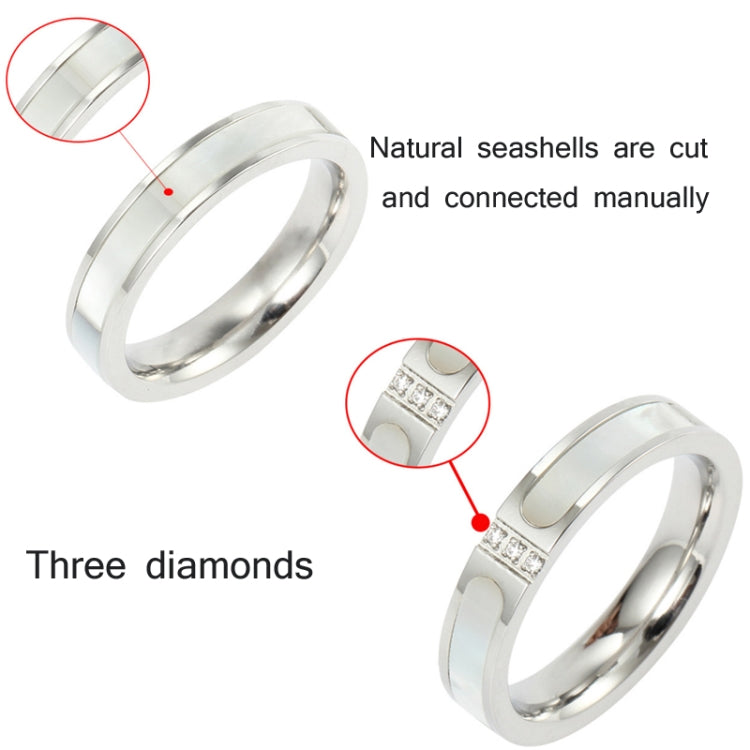 Three Diamonds Color Shell Diamond Ring Titanium Steel Gold-Plated Couple Ring, 5 US Size, 6 US Size, 7 US Size, 8 US Size, 9 US Size, 10 US Size